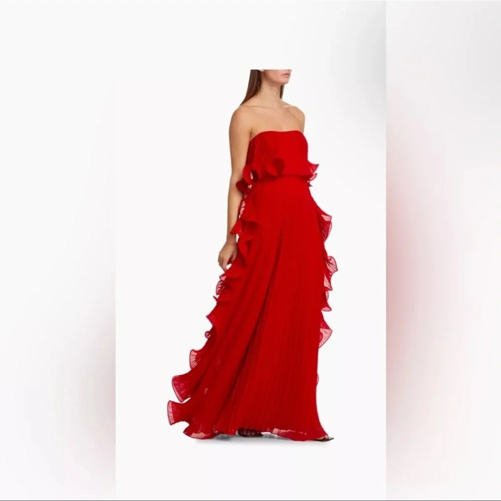 Badgley Mischka Strapless Pleated Ruffle Gown - Picture 4 of 14